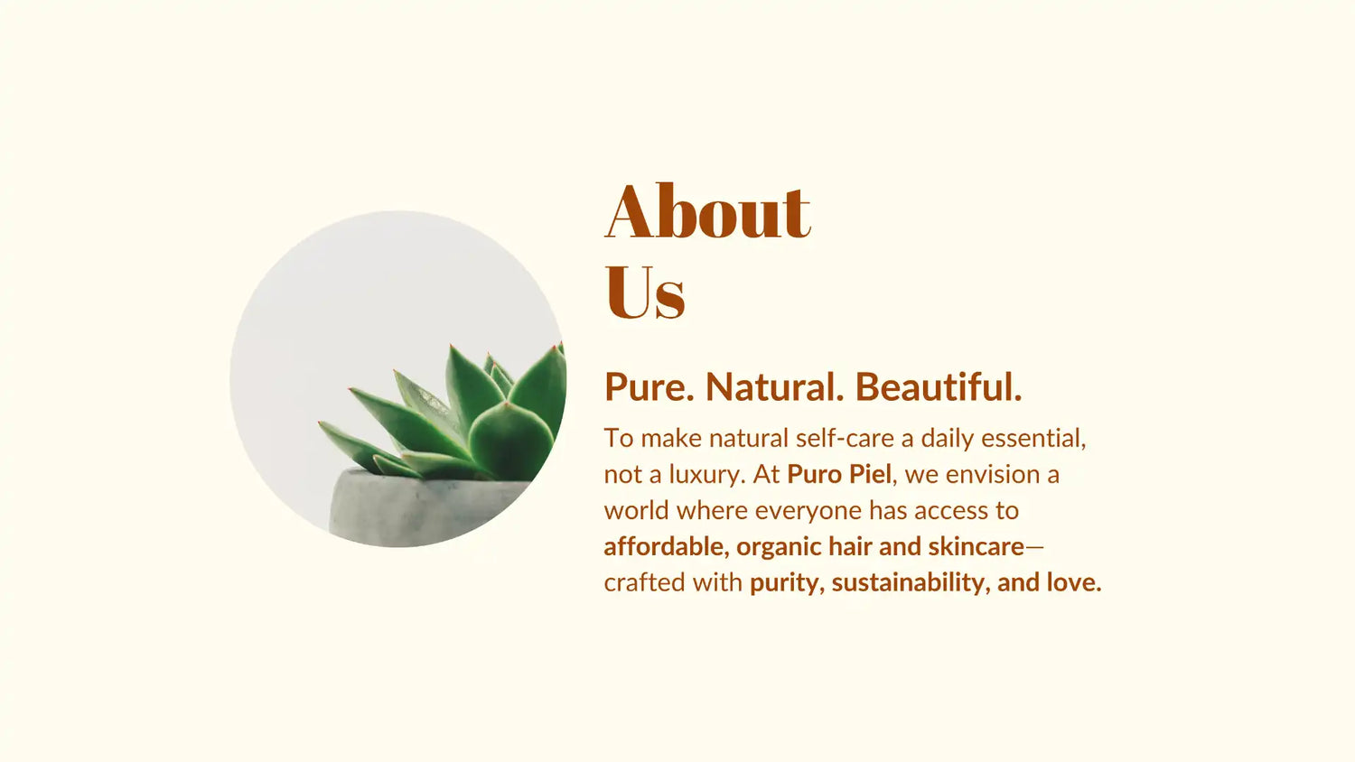 Puro Piel brand introduction with a cactus image on a white background